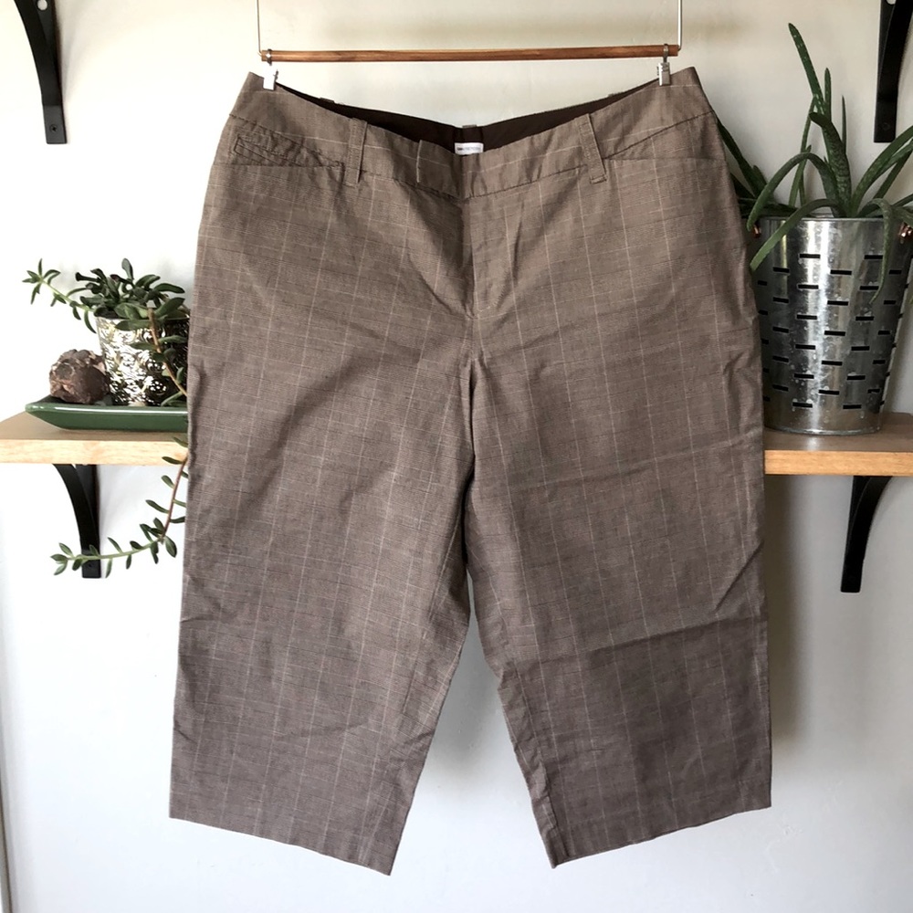 Vintage Y2K GAP Brown Glen Plaid Straight Leg Cropped Ankle Pants Culottes Sz 10